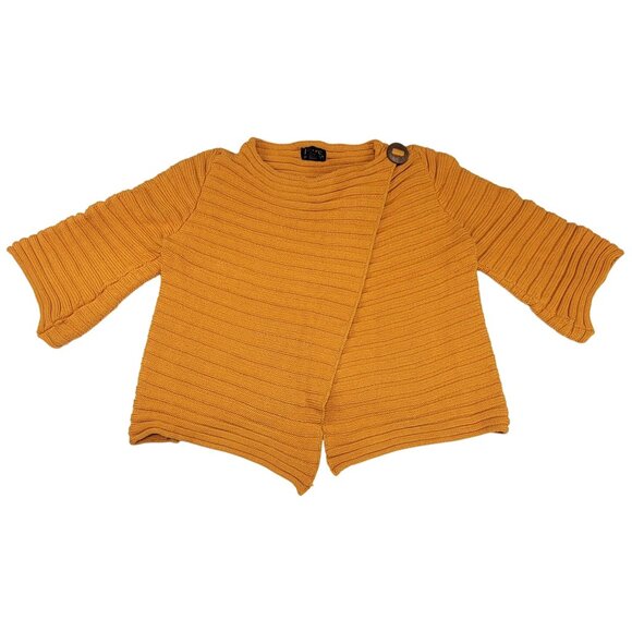 Pure Handknit Wrap Sweater Mustard Yellow Ribbed Cardigan Jacket Womens S/M - Picture 3 of 9